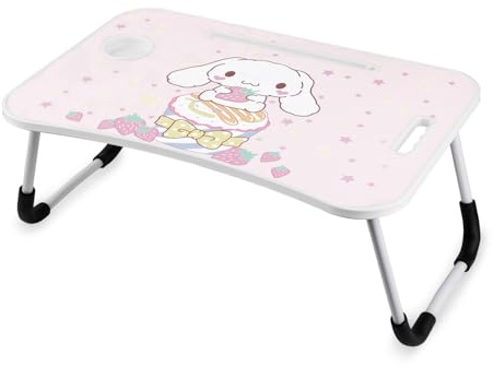 Table pour ordinateur portable avec pieds pliables et fente pour boisson, support de lecture, support pour ordinateur portable, plateau de petit-déjeuner pour canapé, lit, terrasse, balcon (fraise