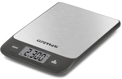 G3 Ferrari G20168 Bilancia Da Cucina Stefy, Piatto INOX, spessore 17 mm, Grande Display, Misurazione 1gr/5Kg,Indicatore di errore e di esaurimento batterie, Grigio