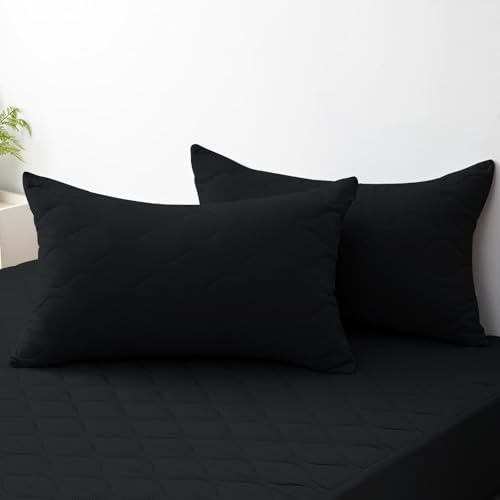 Ystyle Federe Copricuscini Letto Impermeabili 50x80cm (Set di 2), Federa Cuscino Letto Morbida, Super Traspirante, Chiusura a Busta, Federa da Cuscino Antiacaro e Ipoallergico, Nero