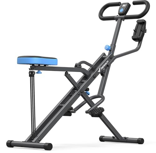 MERACH 2 in 1 Squat Rowing Machine with Phone Pad Hold, Foldable Home Gym Equipment for Full Body Workout, Glutes, Legs & Core, 3 Resistance Bands, MAX 158kg (350lbs), 10 Min Assembly, R07 Pro - Grey