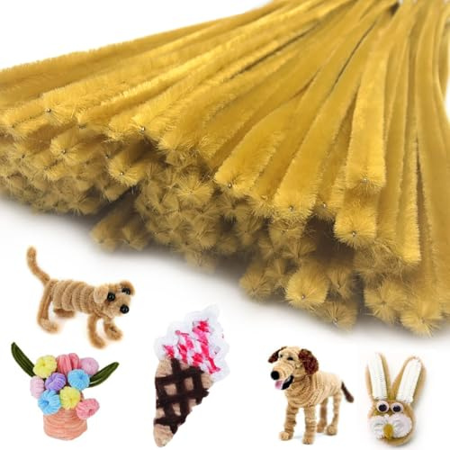 YSYONBOE 100 PCS Limpiadores de Pipas para Manualidades, Tallos de Chenilla Pipe Cleaners, Alambre de Chenilla para Manualidades y Decoración Creación de Bricolaje (Marrón Claro)