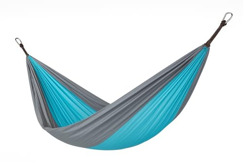 Ultraleichte Hängematte – Reisehängematte aus Fallschirm-Nylon | 200 kg Belastung | Tragbar, Atmungsaktiv & Schnelltrocknend | Inkl. Karabiner & Beutel (Blau, 275x140 cm)