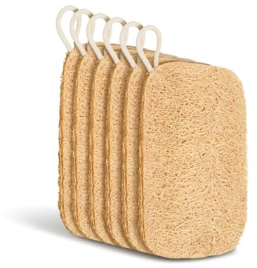 Lot de 6 éponges Luffa – loofah 11 x 7,5 cm – Matériau naturel de Luffa – pour nettoyage des assiettes, pelage – Convient pour cuisine, salle de bain, camping (couleur naturelle)