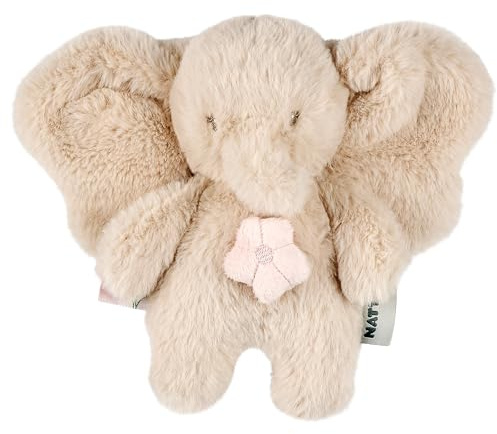 Nattou Mini-Spieluhr aus Langflor-Plüsch, Elefant, Wiegelied «La-Le-Lu», Mit Ring, Ca. 20 cm, 100% Polyester, FanFan, Sand