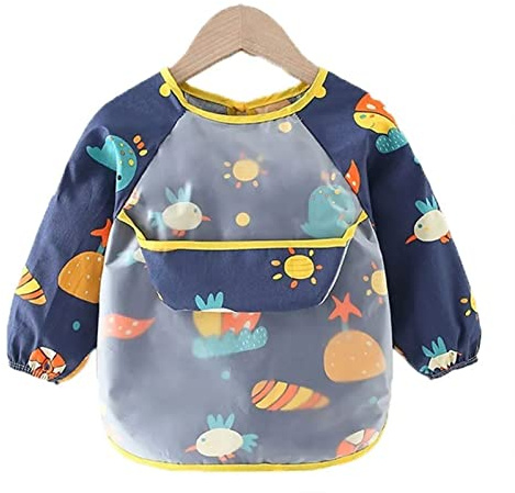 SUNGOOYUE Stain Resistant Toddler Bib with Elastic Cuff Sleeves, Adjustable Back Closure Baby Bib, Ideal for Mealtime or Playtime (120 2 to 4 Years Old)