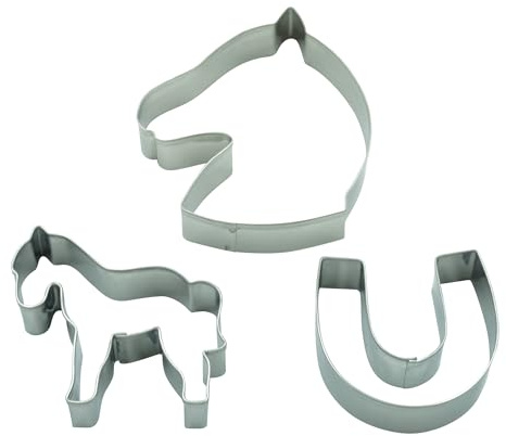 BekkiB - 3er-Set Ausstecher Pferd, Hufeisen & Pferdekopf- Spülmaschinengeeignete Ausstechformen aus Edelstahl - Zum Backen für Plätzchen - 998815