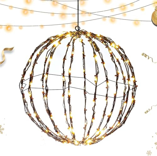 Luci Natalizie a Sfere | Luci per Esterni Sfere Metalliche Natalizie,Decorazioni Globo Originali per Notte Albero Giardino Interno Esterno