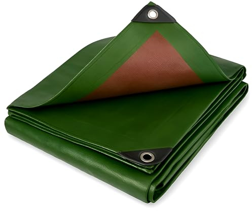 Green Brown Tarpaulin 1.5 x 2 m Heavy Duty 200 GSM Waterproof Tarp Sheet with Strengthened Corners - UV Resistant, Tear Resistant Cover for Garden Furniture, Camping, Log Store, Trailer, Construction