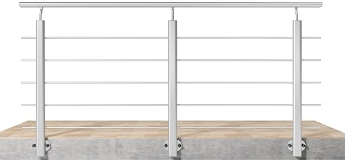 AICA 200x100cm Barandillas de aluminio, Barandilla de escalera, Ángulo de montaje ajustable, uso interior y exterior - Plateado mate - fijaciones lateral