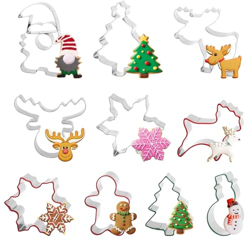 Noetopolis Ausstechformen Weihnachten, 10 Stück Plätzchenausstecher Wichtel, Keksausstecher Weihnachten Edelstahl, Lebkuchenmann Ausstecher, Weihna-chten Ausstecher Plätzchen für Backen Fondant Torten
