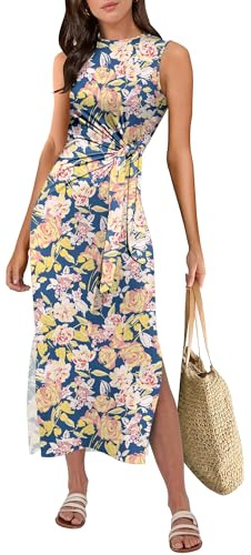ANRABESS Womens Summer Casual Sleeveless T Shirt Midi Dress Slim Fit Tie Waist Split Tank Long Dresses 2026 Vacation Sundress