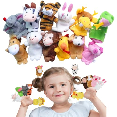 12 Stück Fingerpuppen Set, Plüschtier Kleine Tier Fingerpuppen, Fingerpuppefür Kinder, Fingerpuppen Baby für Kindergeburtstag, Babyparty & Taufe als Mitgebsel Geschenk zu Ostern Weihnachten