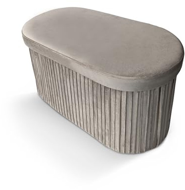 Norbe | Pouf Panca Contenitore Pieghevole in Velluto – Sgabello Ottomana Salvaspazio con Doppio Scomparto, Seduta Imbottita, Montaggio in 4 Passi | 80x40x40 cm | Tortora Timidy