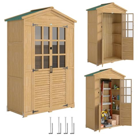 Outsunny Abri de Jardin avec Étagères 128 x 57,5 x 197 cm Marron Clair