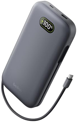 Belkin UltraCharge Pro Power Bank 27000mAh, Portable Charger with Integrated USB C Cable, 240W USB PD - Fast Charging Battery Pack for MacBook Pro, iPhone, iPad, Galaxy, Pixel & More - Charcoal