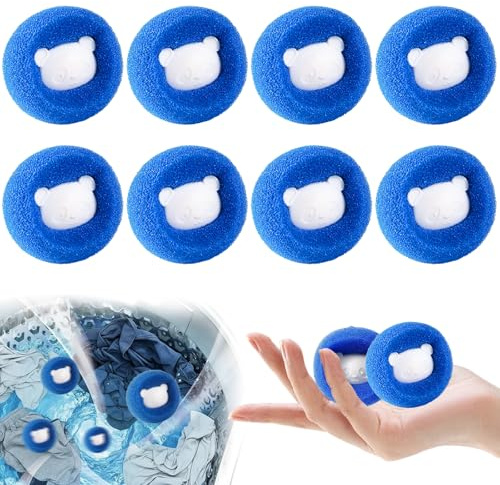 Tierhaarentferner Waschmaschine, 8 Pieces Wiederverwendbar Fusselentferner, Haarfänger Waschmaschine, Waschbälle Gegen Tierhaare, Fusselfänger für Kleidung und Bettzeug (Blau, 0-8)