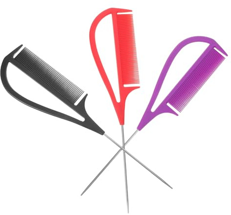 MOLUCKFU 3pièces Peignes à Queue de Rat pour Coiffure Peignes de Styling Métal pour Balayage Coloration et Tissage Set pour Salon et Cheveux Longs Noir Rouge