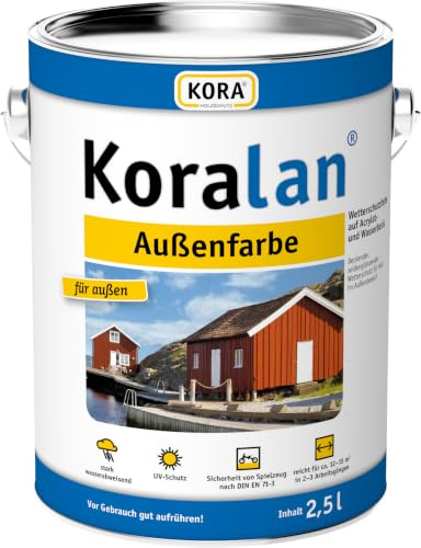 Koralan KORA deckende Außenfarbe für Holz - wetterfest, UV-beständig und ideal für Dachuntersichten, Fachwerk, Fenster, Außentüren und Zäune, langlebiger Schutz (Rotbraun, 10 Liter)
