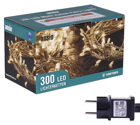 ANSIO® Lichterkette außen Innen 300 LED,lichterkette Weihnachtsbaum Lichtketten Strom Für Weihnachten, balkon, fenster, Weihnachtsdekoration | Warmweiß Weihnachtsbeleuchtung | Klar Kabel