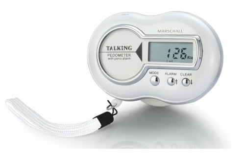 Marschall Deutsch sprechender Schrittzähler I 1361 I Mit Panikalarm zur Abschreckung im Notfall I Sprachansage für Kalorienverbrauch, Schrittanzahl, Strecke, Zeit