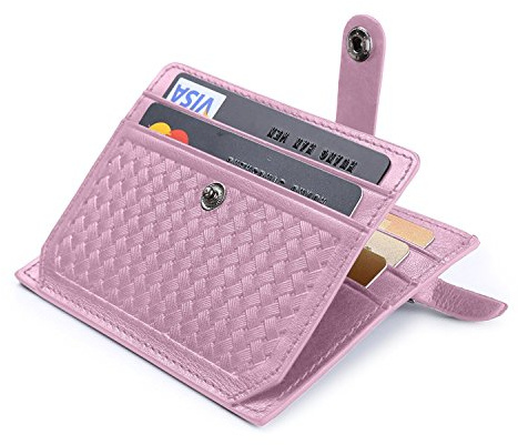 flintronic Cartera Tarjeta de Crédito, Slim RFID Bloqueo Monedero de Cuero, Mini Billetera para Tarjetas de Crédito, el Estilo Tejida (Rosa)
