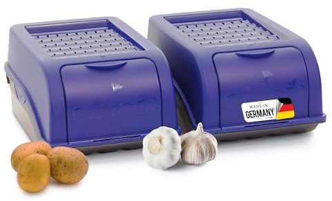 Novaliv Kartoffel Aufbewahrungsbox | 2x klein 3,5L | Marine BLAU | Zwiebelbox | Gemüsebox stapelbar Kartoffelbox Zwiebel Aufbewahrung Kartoffelkorb Obstbehälter Kartoffelkiste Frischhaltedose Möhren