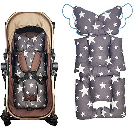 Stroller Liner Insert Seat Cushion, Infant Reversible Cotton Newborn Cushion pad, Universal, Thick Padding, Non Slip, Grey Star