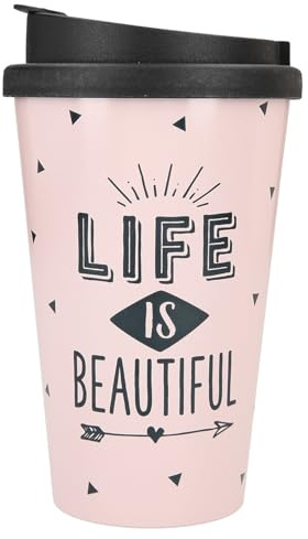 Depesche 2180.030 To-Go Becher aus Kunststoff mit Spruch, 350 ml, wiederverwendbar, Life is Beautiful