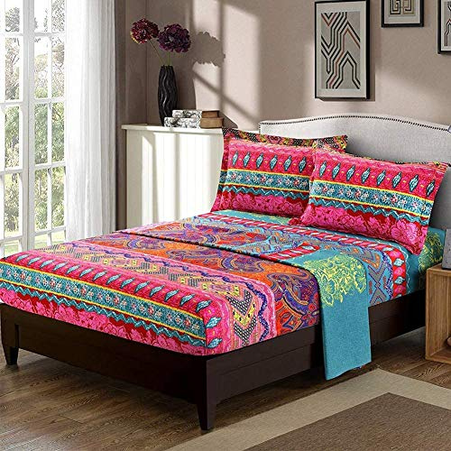 Lanqinglv Bohemian Spannbettlaken Bettlaken 120g/m² Mikrofaser Jersey Boxspringbett Spannbetttuch 180 x 200 cm bis 25-30 cm Steghöhe