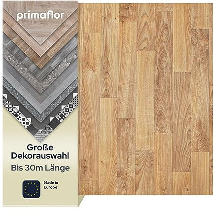 Primaflor PVC Bodenbelag Meterware TACUTO - Eiche Gold, 2,00m x 2,00m, Vinyl-Boden in Holzoptik für Küche, Wohn- und Badezimmer, Hochwertige Auslegware, Anti-Rutsch Oberfläche