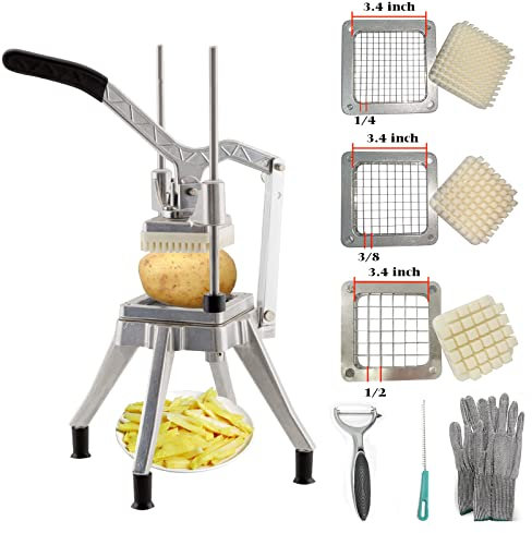 Griplus Upgrade Commercial Vegetable Fruit Chopper With 3 Replacement Blades Professional Potato Slicer and chopper Stainless Steel French Fry Cutter Home Kitchen (1/4+3/8+1/2 Blades)