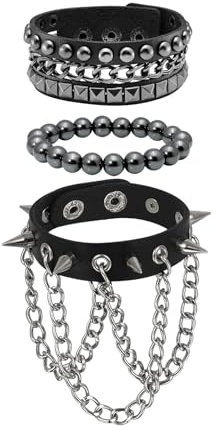 MILAKOO 3 Stücke Punk Rock Lederarmbänder Hematit Armkette Nietenarmbänder Set Bracelet Wristband