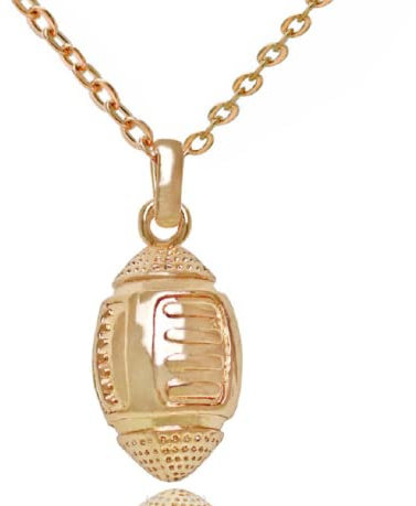 ZDIFDIC Men Ball Necklace Sport Necklace for Teens Boys,Unisex Stainless Steel Rugby/Football 18K Gold Plated Necklace with Chain 22”+2 Extender, Sports Fan Gift (rose gold), S, silver plated
