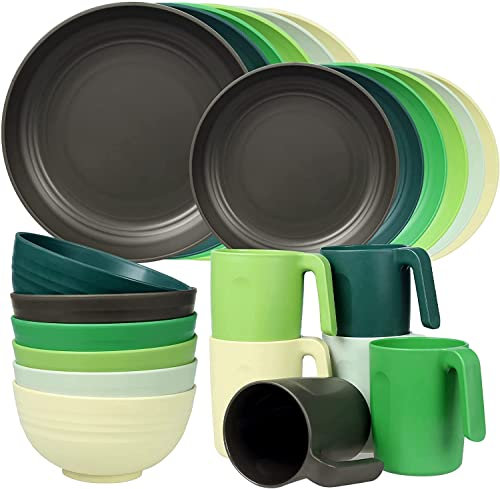Greentainer 24pcs Set di stoviglie in plastica infrangibile, leggeri da campeggio, set di piatti adatti al microonde e alla lavastoviglie, servizio per 6, ideale per bambini e adulti riutilizzabile