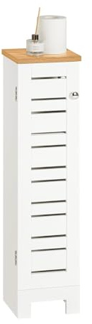 SoBuy Badezimmerschrank aus Holz für kleine Bäder und Nischen 20x75x18cm | schmaler Badschrank, Freistehend Toilettenrollenhalter, Feuchtigkeitsbeständig Badmöbel, Weiß-Natur, BZR85-W