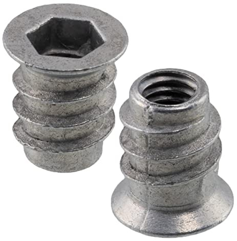 AERZETIX - C65788 - Lot de 50 Ecrous insert fileté en métal à 6 pans - M6x8 mm creux - longueur 13 mm - manchon à visser avec tête fraisée hexagonale avec bord de recouvrement
