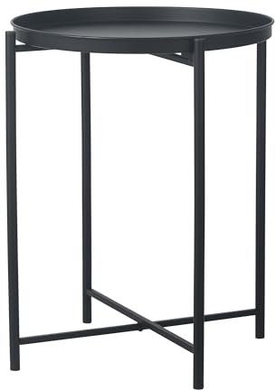 Homebeez Svart brickbord, runt sidobord, dekorativt soffmellanmål kaffeväxtstativ bord, accentbord för små utrymmen, svart