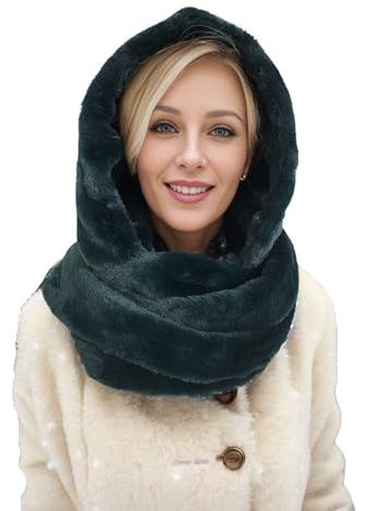 BA UNIQUE FASHION Winter Infinity Scarf - Hat Scarf Combo with Faux Fur Hood, Fur Head Wrap and Snood