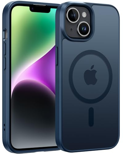 FNTCASE für iPhone 13 Hülle: i Phone 14 Handyhülle Magnetische Translucent Matte Militär Fallschutz Anti Vergilbung Case - Robuste langlebige stoßfeste Schutzhülle-Blau