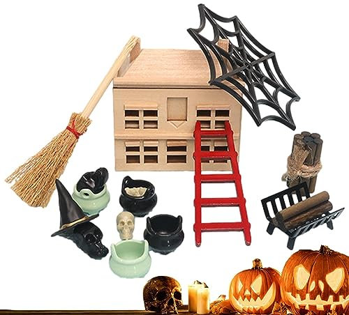 Neamou Miniatur-Puppenhaus-Miniaturspielzeug | Holzhaus Miniatur-Bausatz,Wiederverwendbare -Halloween-Dekorationen für Hof, Spukhaus und Schlafzimmer
