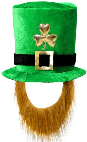 COSAVOROCK St Patricks Day Hut mit Braunem Bart Grün Kleeblatt