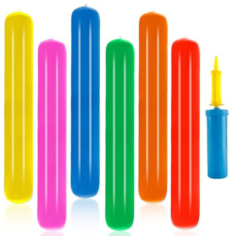 6Pcs Pool Inflatable Sticks with Inflator Pump, Summer Swimming Pool Noodle Toy PVC 6 Colorful Set Underwater for Kids Adult
