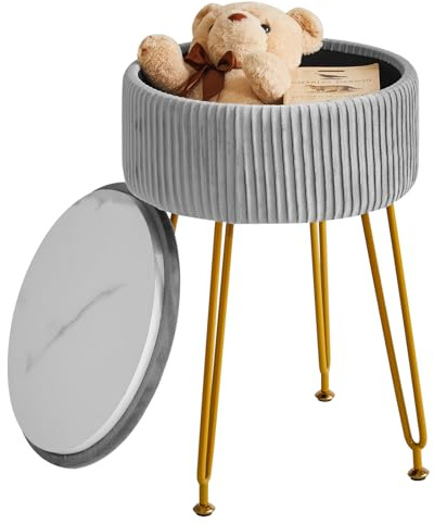 IBUYKE Aufbewahrung Fußlehne Stuhl, Make-up Vanity Hocker, Grau L/G-20G | Seitentisch goldene Stahlbeine abnehmbare Abdeckung Couchtisch Top