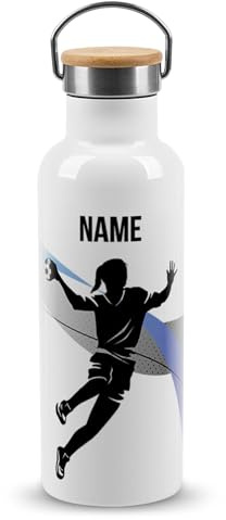 PR Print Royal Edelstahl-Trinkflasche für Sportler mit Name selbst gestalten - Handball - Geschenk Sportler, Personalisierte Handball Geschenke für Frauen | Thermosflasche Weiß, 500 ml