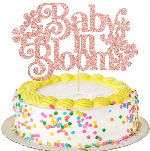 Ephlyn 1Pc in Bloom Cake Topper Glitter Baby Shower Cake Decorations for Kids Boys and Girls Gender Reveal Parties Supplies Rose Gold
