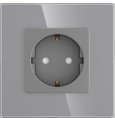 PULSAR Steckdose Unterputz 1-Fach Glas Grau, Schuko-Wandsteckdose 16A | Steckdose Grau 1-Fach Glas Unterputz, Schuko Wandsteckdose 16A 86 x 86mm mit Kindersicherung in Glasrahmen