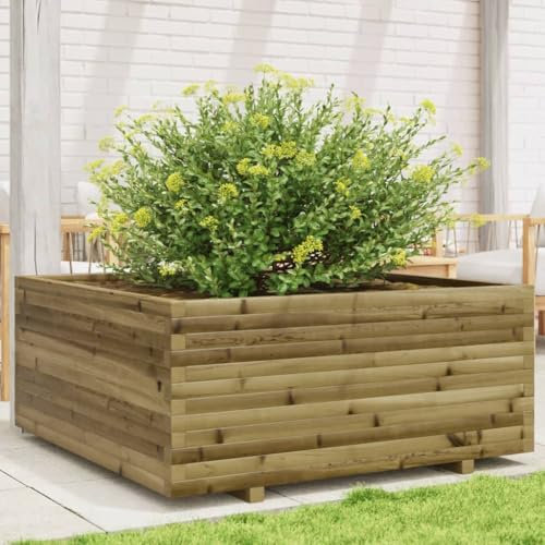 Sufrk Jardinière 110x110x49,5 cm Bois de pin imprégné Jardiniere sur Pieds,Bac avec Treillis,Jardiniere Terrasse