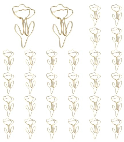 PATIKIL Sött guld 30 st blomformade pappersklipp, 43 x 23 mm, nyhet, kolstål, kontorsmaterial, bröllopsdekoration