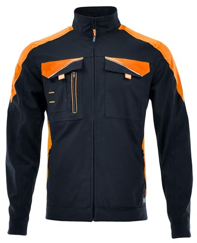SARA arbetsjacka för män – arbetskläder män med stretch – multifunktionell midjejacka med reflekterande element – arbetsmidjejacka för alla årstider storlek 46–64, Grafit | Neonorange, 54 extra tall