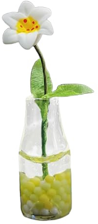 JunZheHub Mini Composizione Floreale con Portafiori in Vetro per Casa delle Bambole in 1:6 E 1:12, Giglio Bianco